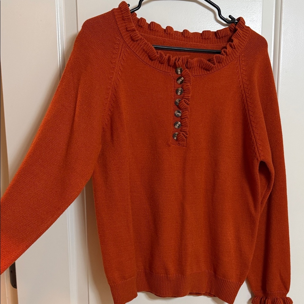 Women's Ruffled Orange Sweater